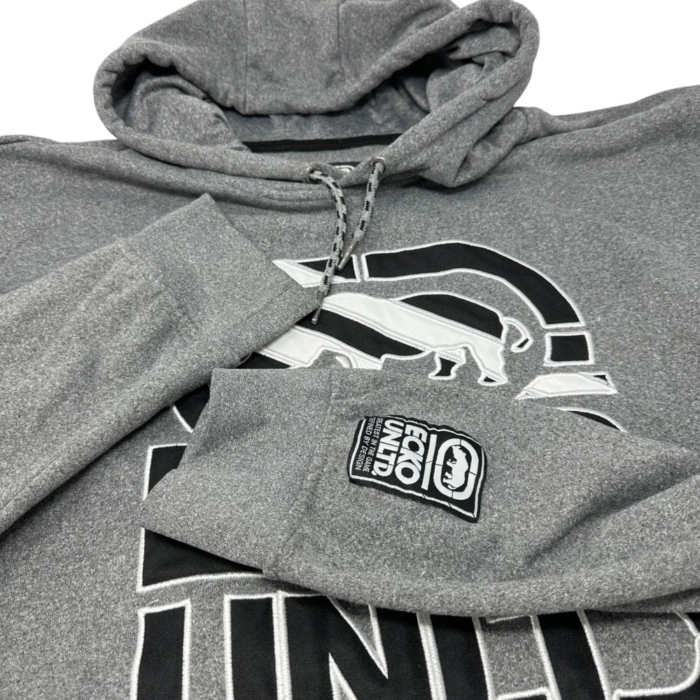 ECKO UNLTD Performance Gray Hoodie Sweatshirt Rhino Embroidered‎ Size 2XL XXL